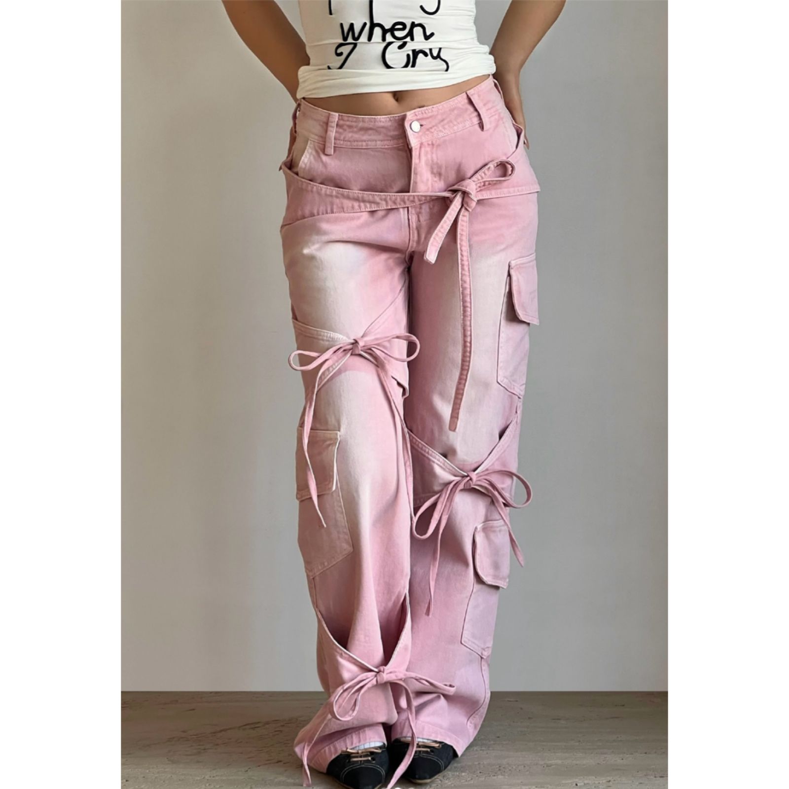 Nwot Lirika Matoshi Pink Bow Jeans Size Large — image 3 of 8